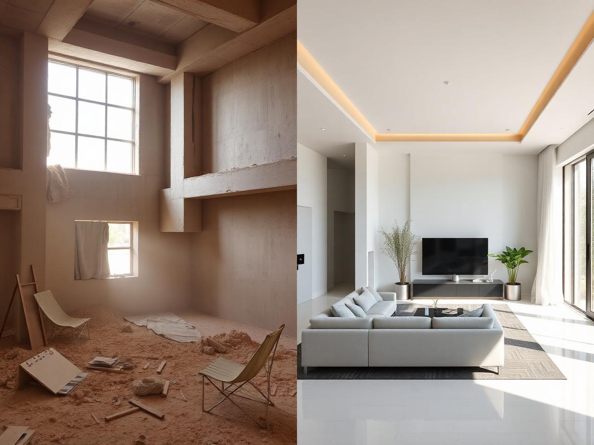 Before and after construction cleaning
